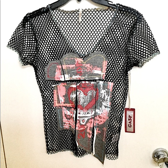 Vintage GASP Appliqué Fishnet Top - Picture 1 of 4